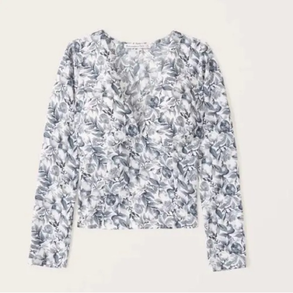 A&F Long Sleeve Blue Print Top